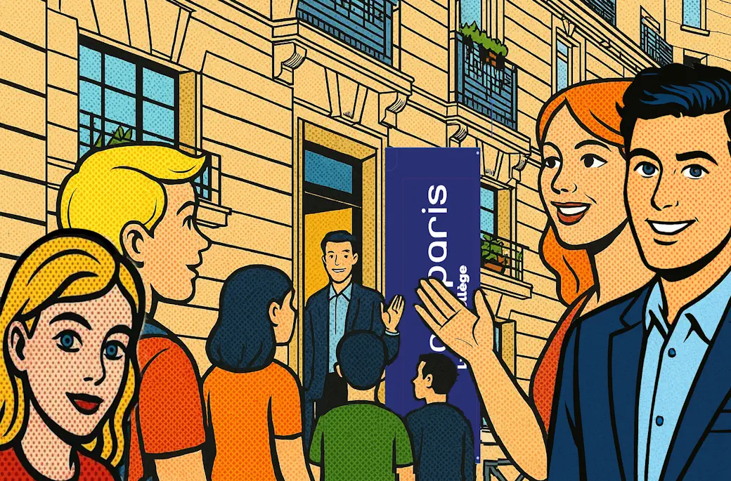 Portes Ouvertes 2026 – Ipécom Paris, Collège et Lycée Accueil des élèves et parents lors des Portes Ouvertes 2026 à Ipécom Paris – illustration pop art