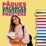 Élève souriante portant des livres, symbolisant des vacances de Pâques studieuses pour réussir la Première avec Ipécom Paris