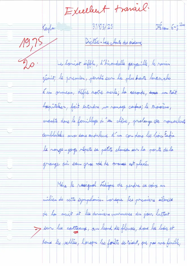 Dictée remarquable d'un élève en classe flash (6e et 5e) en Tutorat