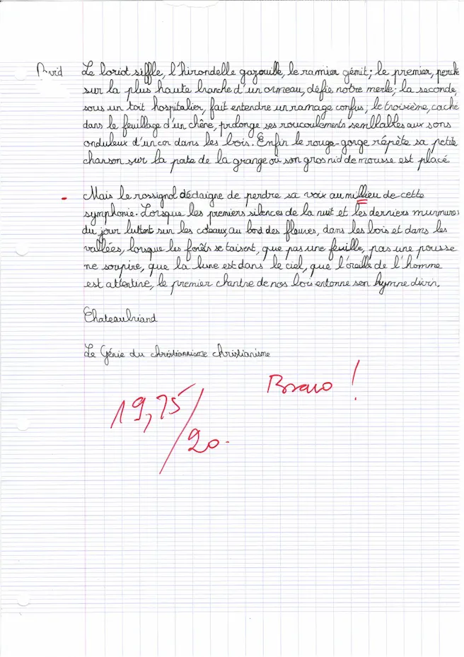 Dictée d'élève en classe flash. Excellent!