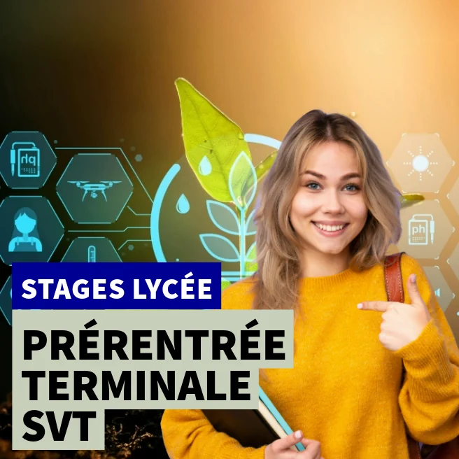 Élève souriante en stage de prérentrée SVT à Ipécom Paris, avec fond illustrant la biologie et l’écologie