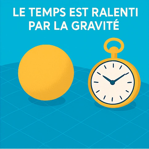 Schéma montrant une horloge et une sphère représentant la gravité qui ralentit le temps