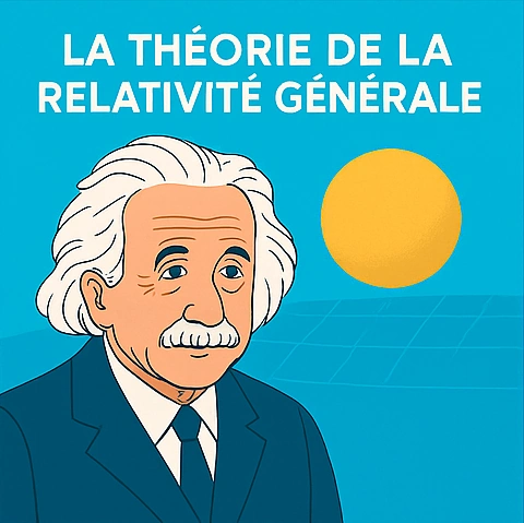 Illustration d’Albert Einstein et représentation schématique de la relativité générale