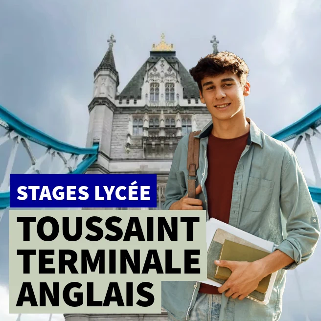 Lycéen devant Tower Bridge – visuel du stage intensif d’anglais de la Toussaint pour Terminale à Ipécom Paris (LLCER, AMC, tronc commun)