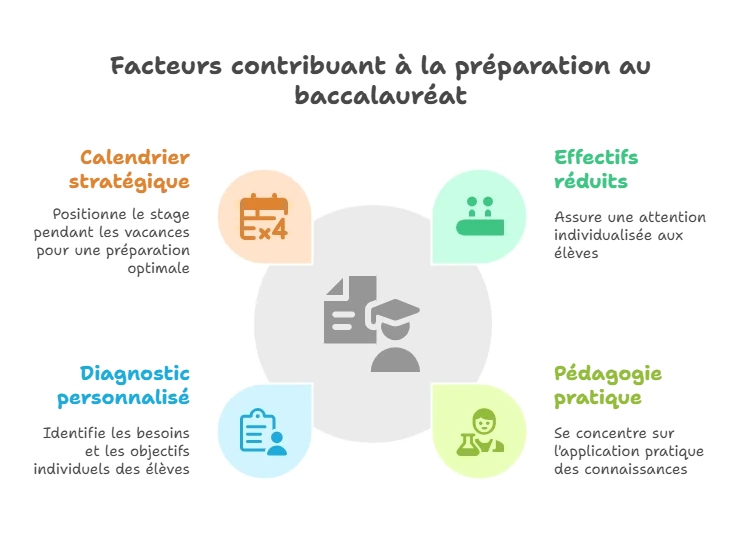 Infographie : atouts du stage SVT Terminale à la Toussaint à Ipécom Paris — petits groupes, évaluations type bac, diagnostic personnalisé, progression mesurable et compatibilité des horaires.