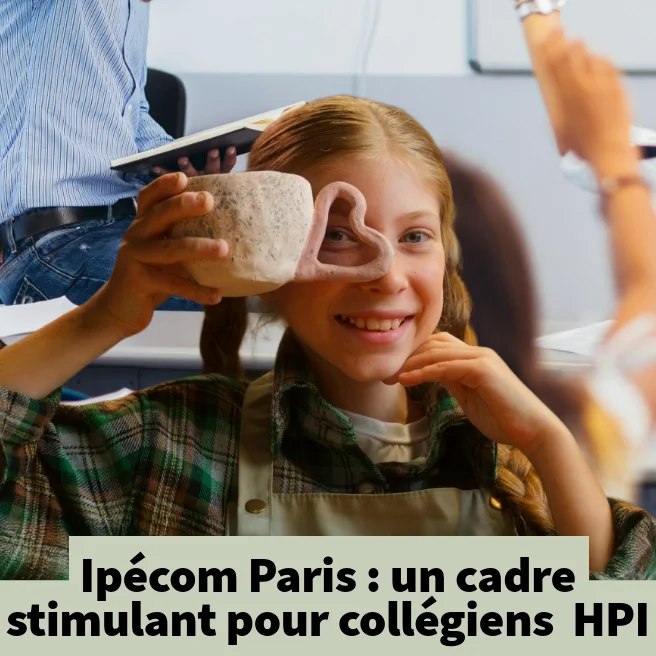 Collégienne à haut potentiel souriante en atelier créatif à Ipécom Paris, symbole du cadre éducatif stimulant