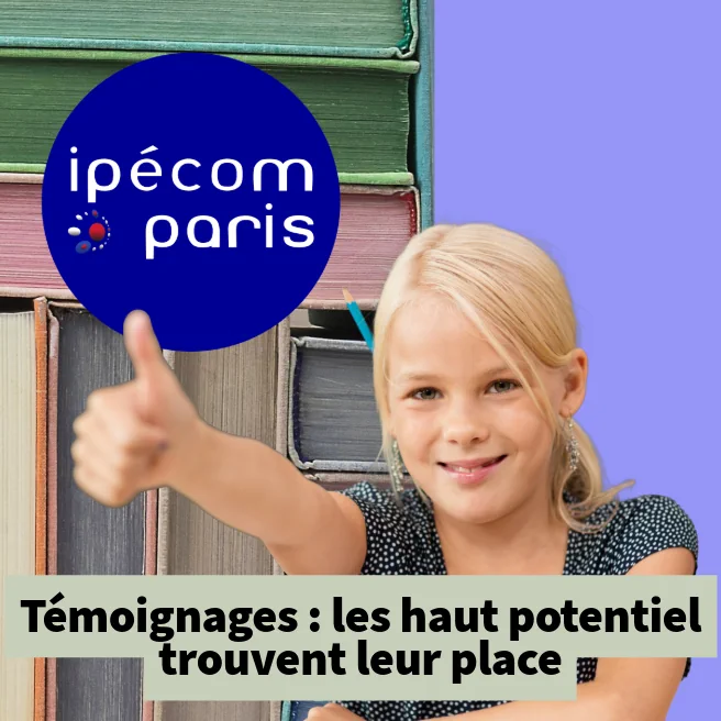 Élève souriante levant le pouce devant des livres – illustration des témoignages d’élèves HPI à Ipécom Paris