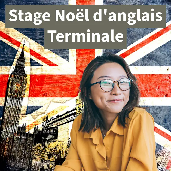 Élève souriante en chemise jaune devant le drapeau britannique et Big Ben – Stage de Noël d’anglais pour élèves de Terminale à Ipécom Paris