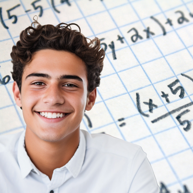 Élève de Seconde souriant devant des équations de maths – Stage de Noël Ipécom Paris