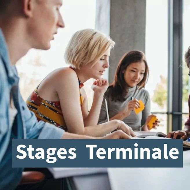 Élèves de Terminale en stage intensif à Ipécom Paris, travaillant en groupe pour préparer le Bac et Parcoursup