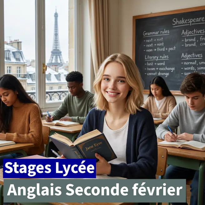 Stage anglais Seconde février à Ipécom Paris : élève de Seconde travaillant l’anglais en classe pendant les vacances de février.
