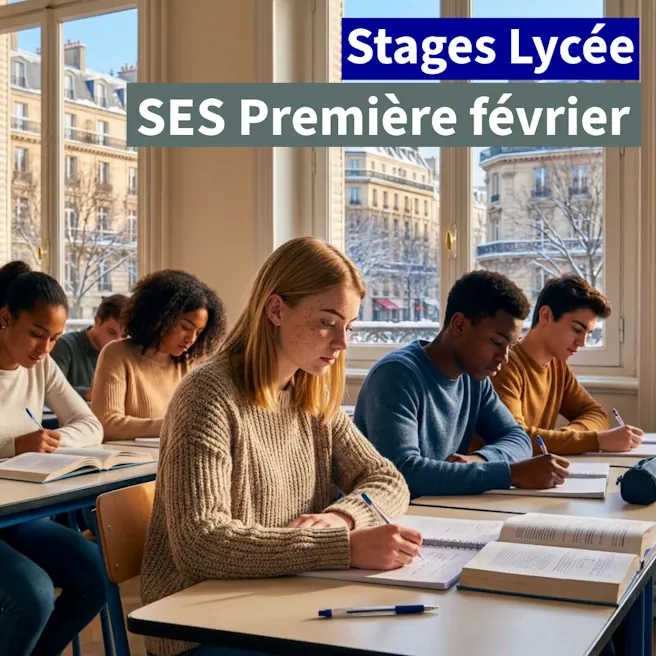Stage SES Première février à Ipécom Paris : élèves de Première en révision de sciences économiques et sociales pendant les vacances d’hiver