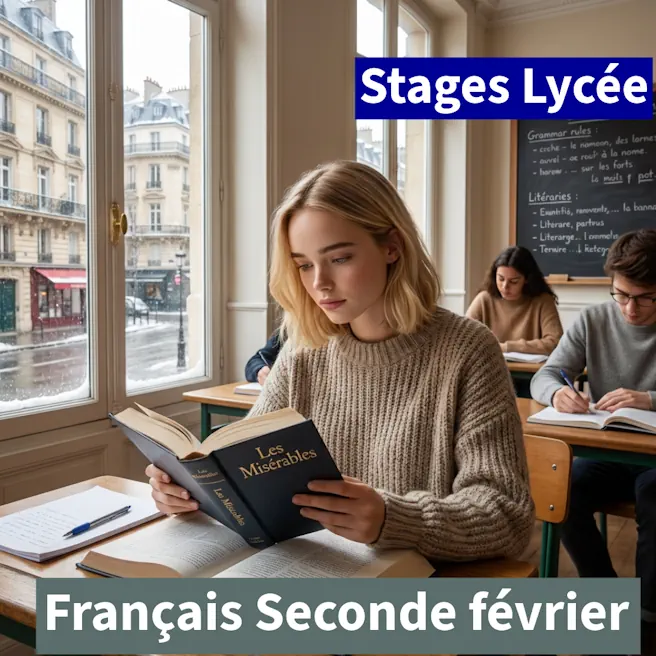 Stage français Seconde février à Ipécom Paris : élève de Seconde lisant et travaillant un texte littéraire pendant les vacances d’hiver.