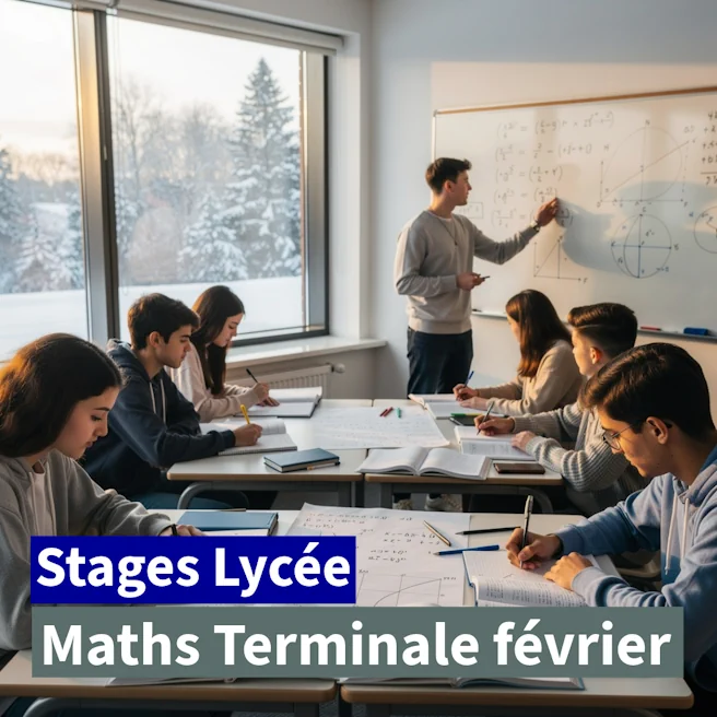 Stage maths Terminale février à Ipécom Paris : élèves travaillant les mathématiques pour le bac lors d’un stage intensif