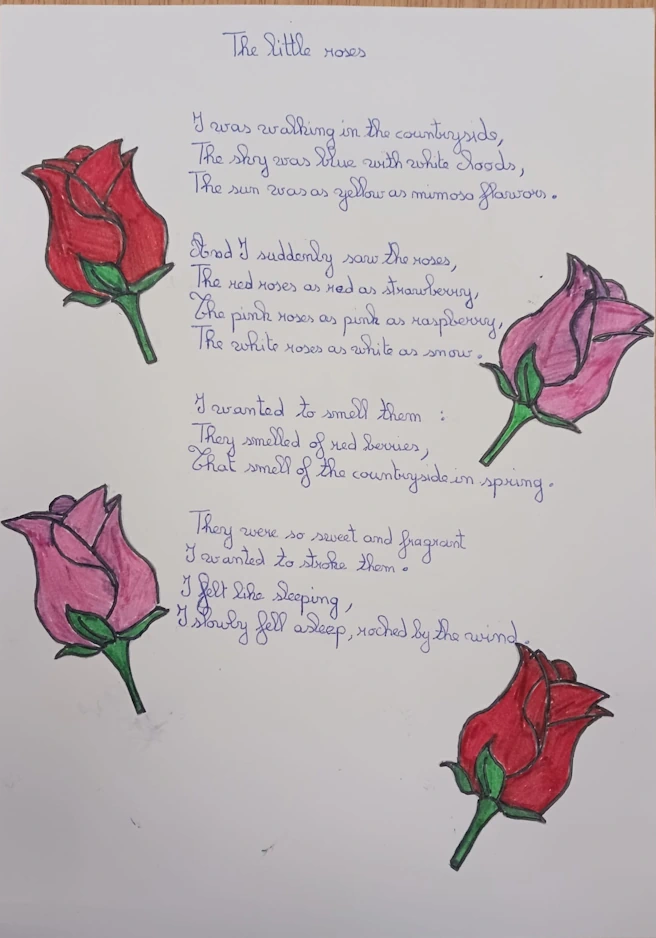 Poème illustré “The Little Roses” d’Inès, concours de poésie du collège Ipécom Paris