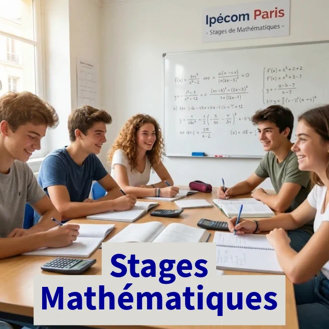 Stage intensif de mathématiques au lycée à Ipécom Paris : élèves de Seconde, Première et Terminale travaillant en petit groupe avec méthode et accompagnement personnalisé.