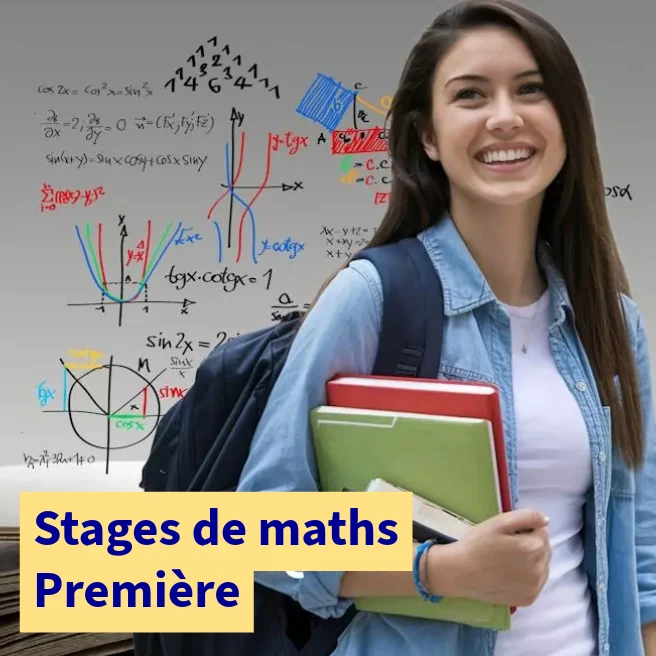 Élève de Première souriante devant un tableau de mathématiques, illustrant un stage intensif de maths à Ipécom Paris.