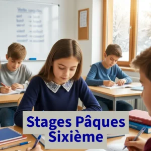 Élèves de Sixième en stage intensif de Pâques à Ipécom Paris, travaillant le français et les mathématiques en petit groupe.