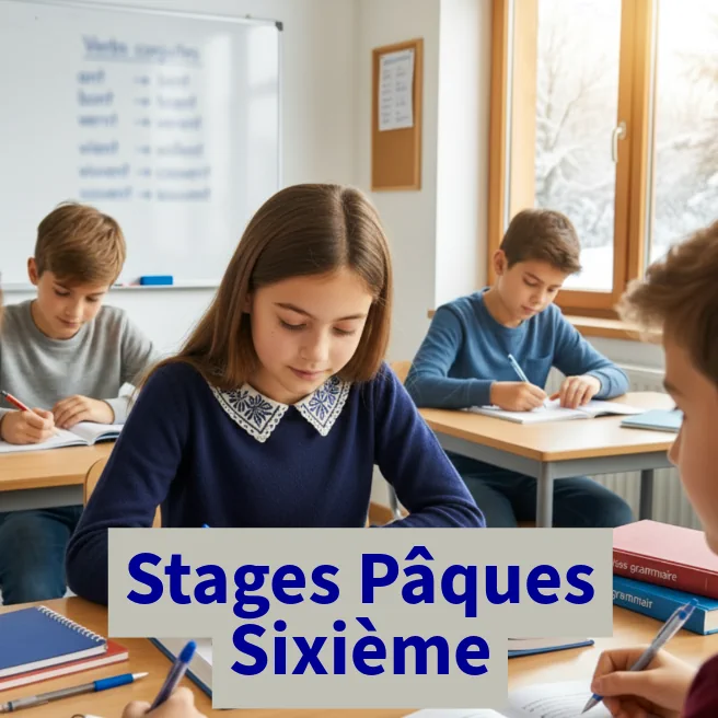 Élèves de Sixième en stage intensif de Pâques à Ipécom Paris, travaillant le français et les mathématiques en petit groupe.