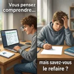 Élève utilisant une IA pour comprendre un exercice puis bloqué seul face à une feuille