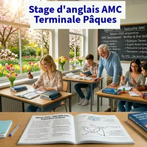 Stage intensif AMC Terminale à Ipécom Paris – élèves travaillant l’analyse de documents et l’expression orale pour préparer l’épreuve de spécialité Anglais Monde Contemporain du baccalauréat.