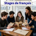 Élèves de lycée travaillant le français avec une enseignante lors d’un stage intensif à Paris chez Ipécom Paris.
