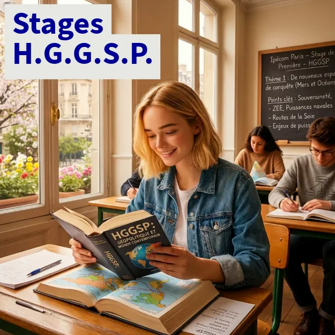 Stage intensif de HGGSP au lycée à Paris : élève de Première travaillant l’histoire, la géopolitique et les sciences politiques pendant un stage.
