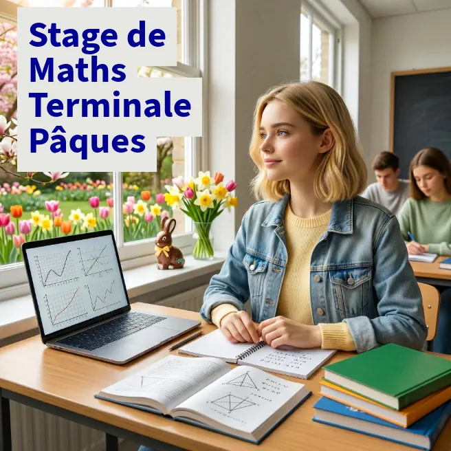 Élève de Terminale travaillant des exercices de mathématiques avec graphiques et figures géométriques – stage intensif Pâques à Ipécom Paris.