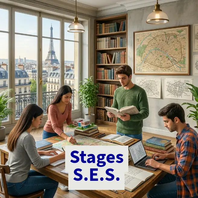 Élèves de lycée travaillant les sciences économiques et sociales lors d’un stage intensif de SES à Paris chez Ipécom Paris.