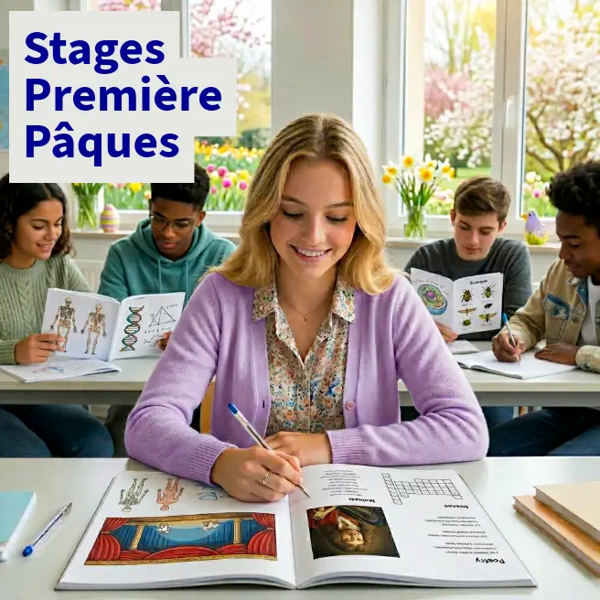 Élèves de Première travaillant en classe pendant un stage intensif de révision à Pâques à Ipécom Paris.