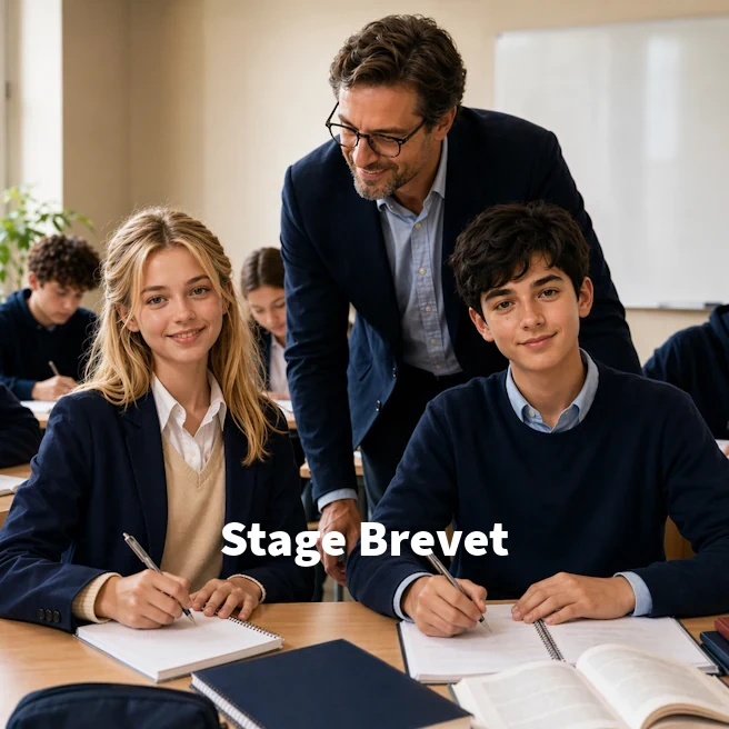 Deux collégiens en stage de préparation au brevet avec un professeur dans une salle de classe à Paris chez Ipécom Paris.