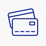 Icône bleue représentant deux cartes bancaires pour le paiement en ligne d’une inscription Ipécom Paris.