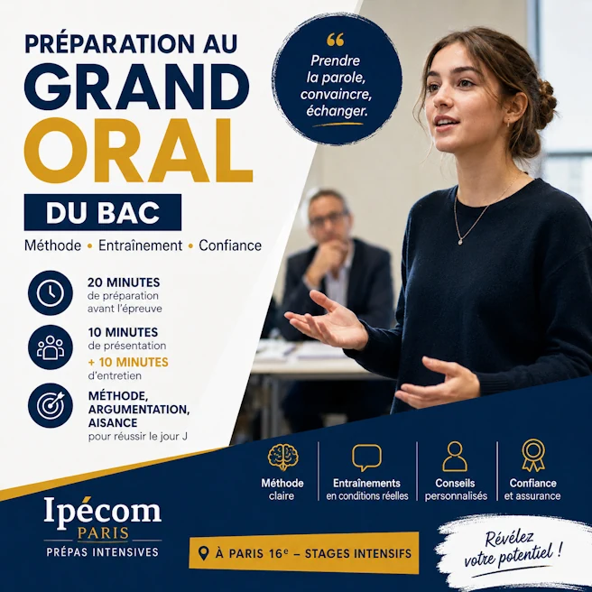 Élève de Terminale s’exerçant à la prise de parole pour préparer le Grand Oral du bac avec Ipécom Paris.