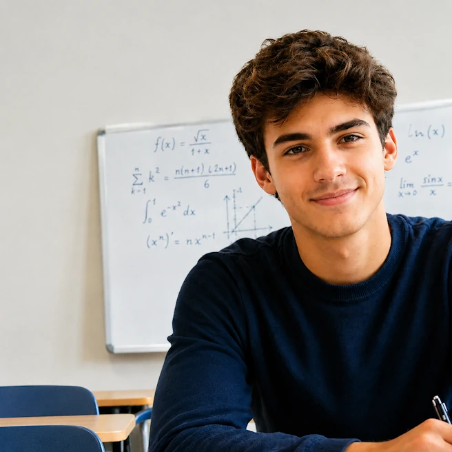 Étudiant de prépa ECG devant un tableau de mathématiques pour le stage de prérentrée maths août 2026 à Ipécom Paris.