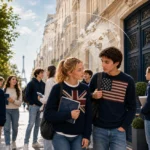Lycéens devant Ipécom Paris, évoquant l’ouverture internationale et les projets post-bac grâce à l’anglais.
