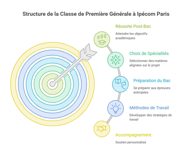 Infographie sur les axes de la Première générale : spécialités, bac, méthode et orientation